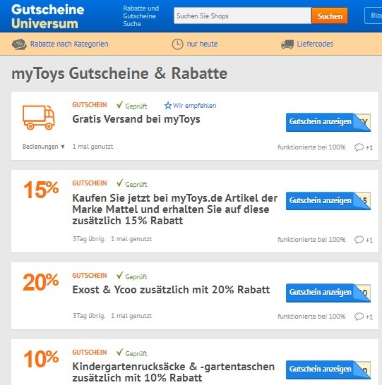 myToys Gutscheine